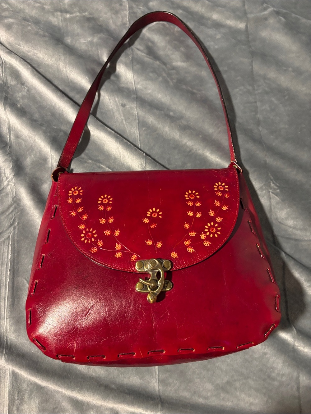 Preston & York Tooled Hand Painted Genuine Leather with Hook & Latch Flap Clasp